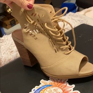 Brown booties open toe wedge heel